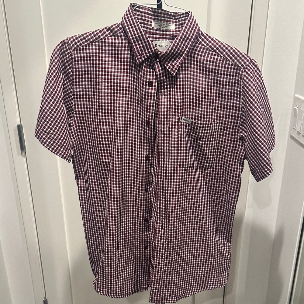 Matix Men's Burgundy Checkered Button Down Shirt